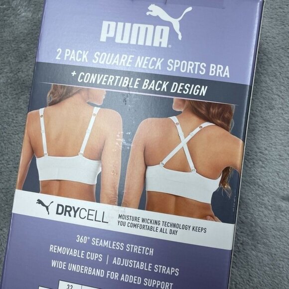 Puma DryCell 2 Pack Seamless Sports Bra Square Neck Design Large d0435 - Picture 2 of 5